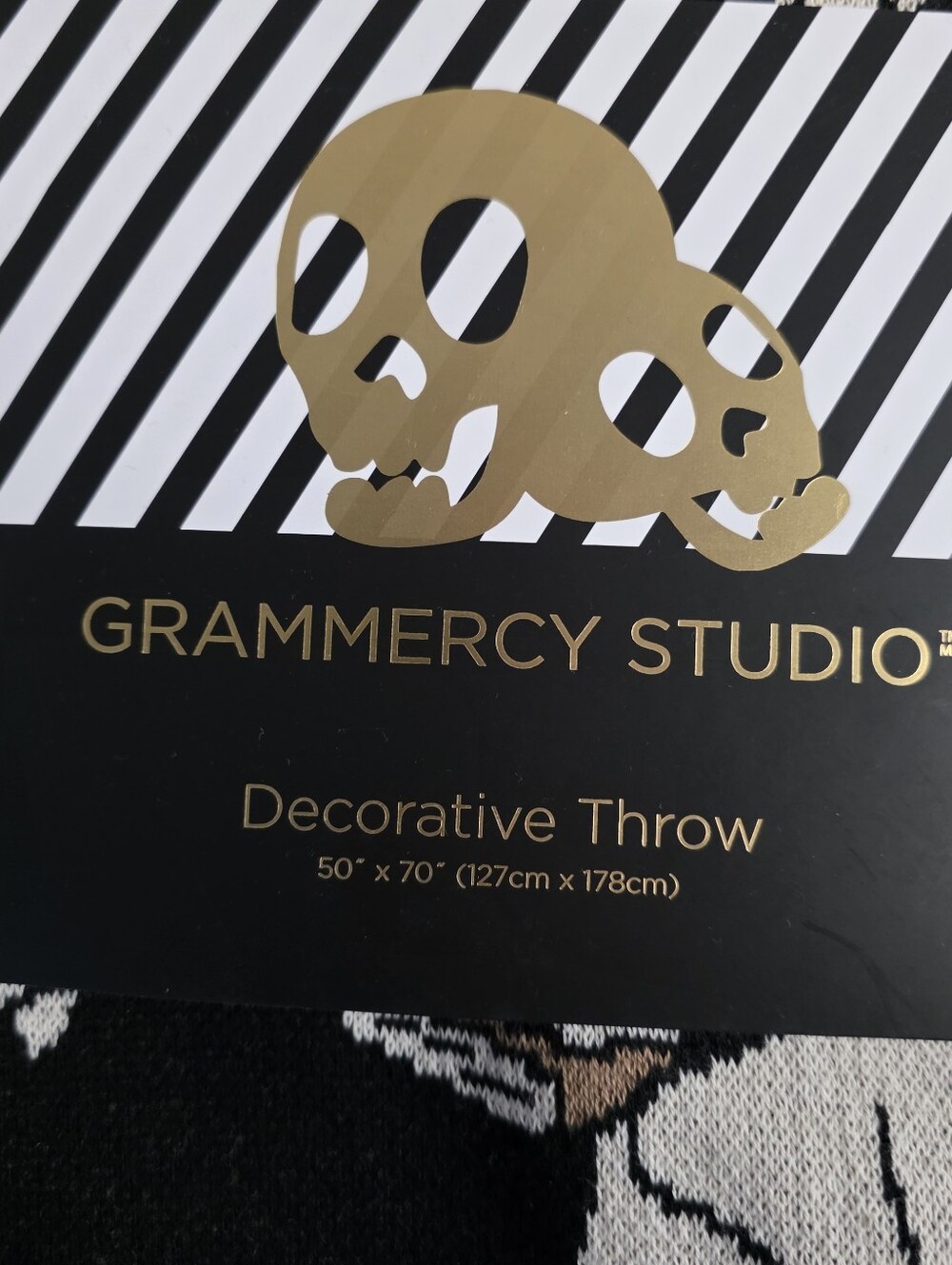 T.J.Maxx Black Ghost & Book Pattern Ruffled Throw - Picture 2 of 2